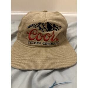 Vintage Coors Golden Colorado Corduroy Snapback Hat Beer Brewery Cap Tan